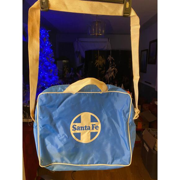 VTG Santa Fe Railroad Messenger Bag w hand and shoulder straps blue white nylon - Picture 2 of 14
